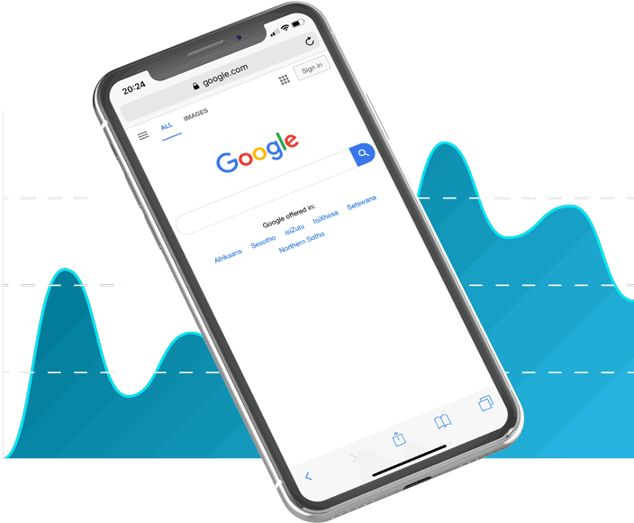 bir cep telefonu ve ekranında google sayfası a&ccedil;ık arkaplanda hacim grafiği