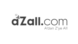 AZall.com i&ccedil;in b2b pazarlamayı yansıtan, a harfinin &uuml;zerinde alışveriş sepeti simgesi bulunan logo. Altta, slogan daha k&uuml;&ccedil;&uuml;k bir metinle A'dan Z'ye Al! Tasarım gri tonlamadır.